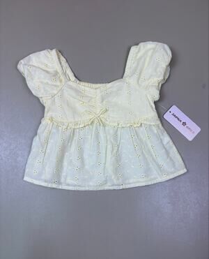 Girls Eyelet Puff Sleeve Top Size 7 Yellow Floral Cottagecore Japna Girls NWT